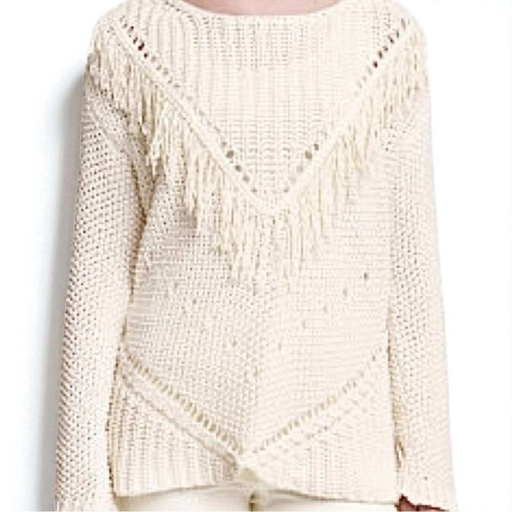 Bohemian Fringe Sweater M Cream Boho Chunky Casual Artsy Relaxed Neutral H&M